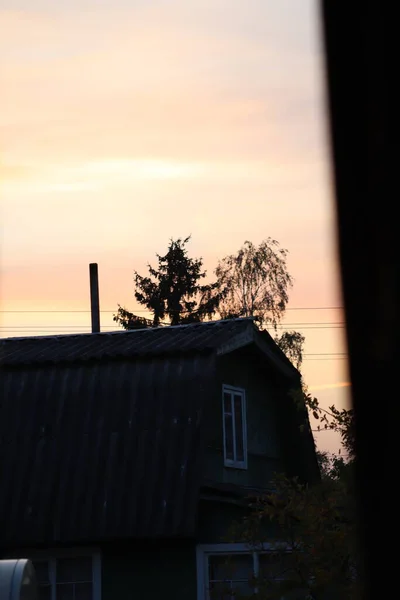 Utsikt Kan Bara Landsbygden Vacker Utsikt Över Solnedgången Från Byn — Stockfoto