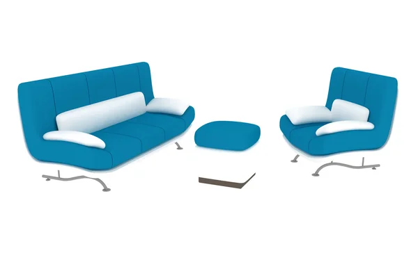 Isoliertes weiß-blaues Sofa und Sessel — Stockfoto