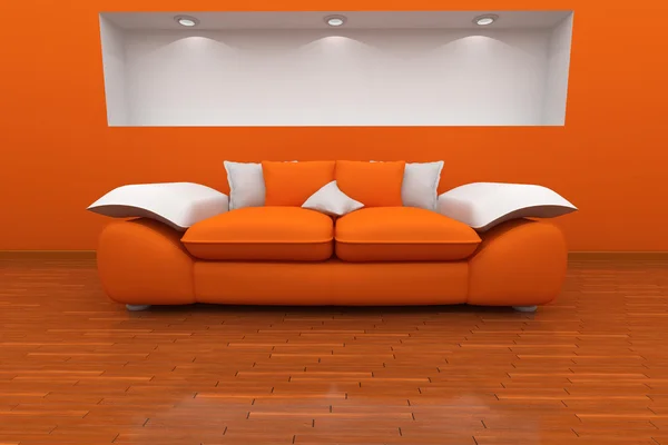 Orange interior with a sofa and niche — Stock Photo, Image