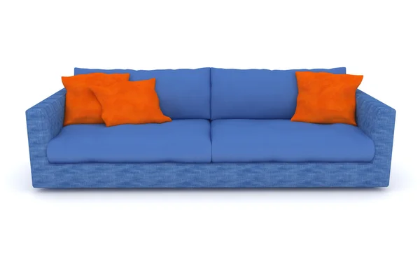 Mavi koltuk turuncu yastık ile — Stok fotoğraf