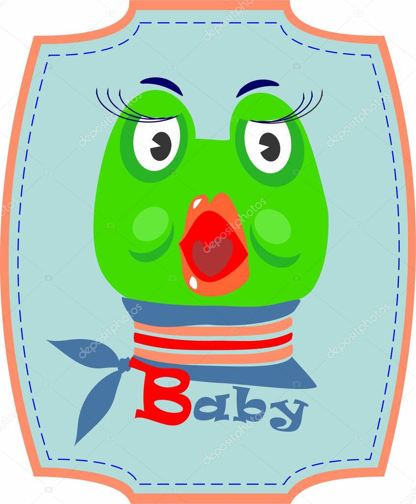 Happy little frog. Green frog croaks. Logotype. Children book.