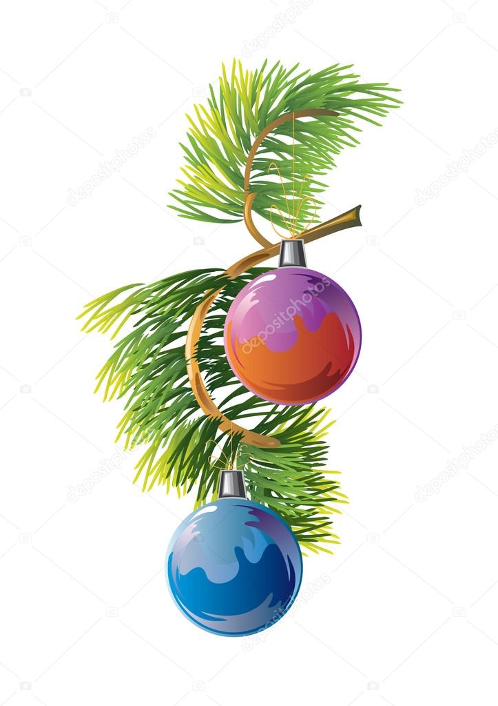 Branche De Sapin Avec Des Boules De Noël Image Vectorielle