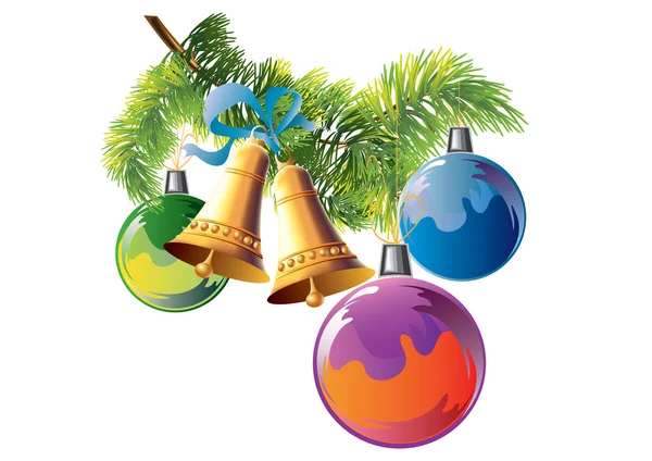 Jedle větev s třemi vánoční koule — Stockový vektor
