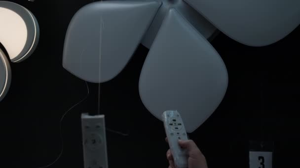 Lampa i form av en blomma och en fjärrkontroll till den — Stockvideo