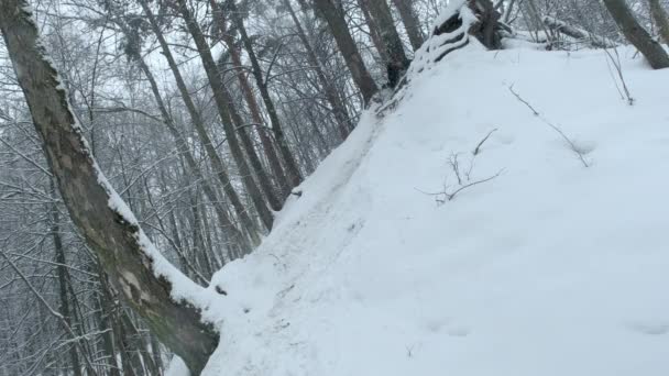 Альпинист небрежно спускается с горных скал, скатывается вниз — стоковое видео