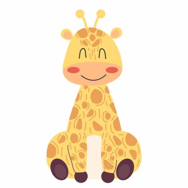 Küçük şirin zürafa. Afrika vahşi yaşam hayvanının çocuk çizimleri bunlar. İzole vektör karikatür çizimi.