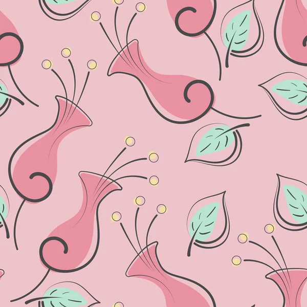 Patrón Sin Costuras Con Flores Hojas Sobre Fondo Rosa Ilustración — Archivo Imágenes Vectoriales