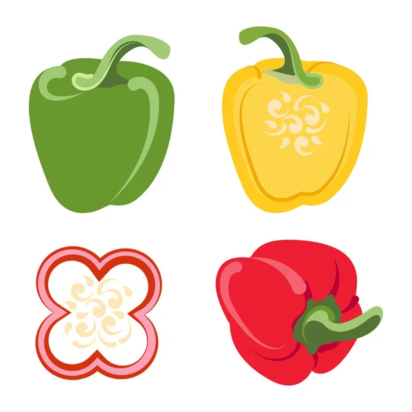 Conjunto Pimientos Vectoriales Aislados Jugosas Verduras Granja Comida Dulce Caliente — Vector de stock