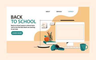 Okulun web sitesinin iniş sayfasına. Çalışma malzemesi satın almak. Eğitim konsepti öğreniyorum. Çizgi film Düz Vektör İllüstrasyonu