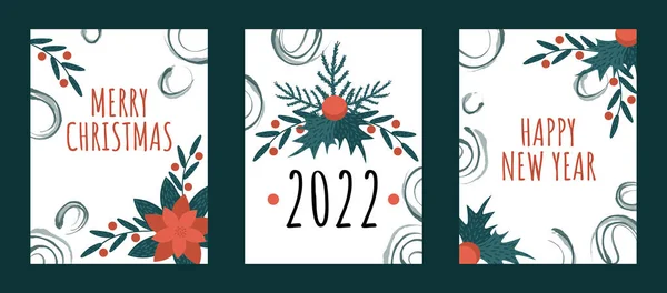 Conjunto Feliz Navidad Feliz Año Nuevo 2022 Tarjetas Vacaciones Fondos — Vector de stock