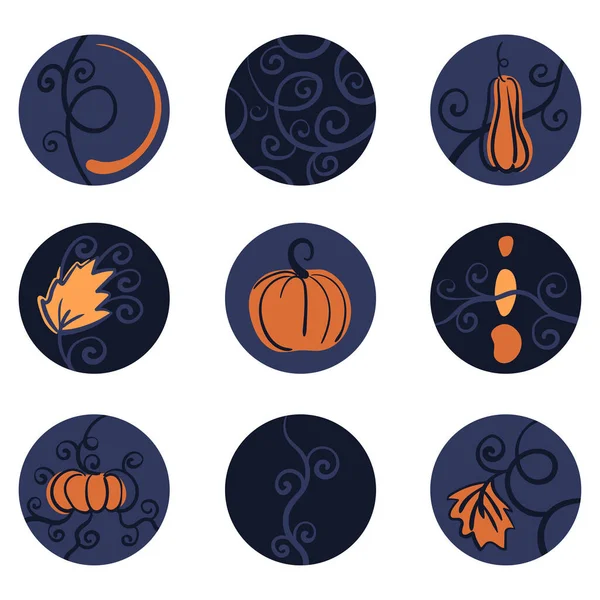 Conjunto Ícones Desenhos Animados Vetoriais Para Halloween Coleção Formas Abóbora — Vetor de Stock