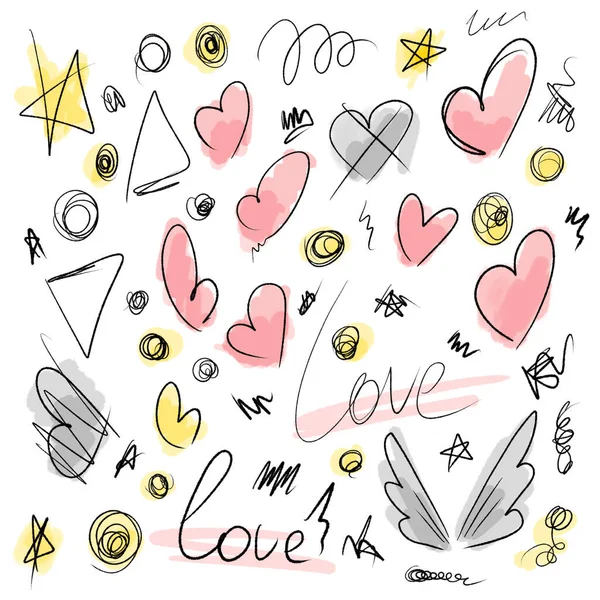 Cute Set Valentine Day Heart Love Abstraction — Stock Photo, Image