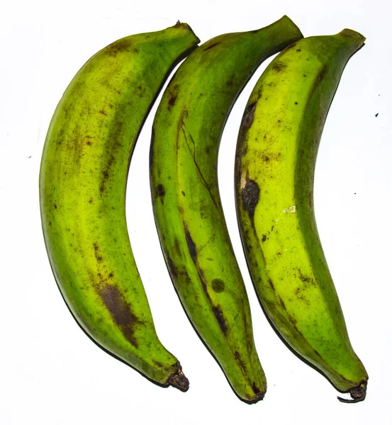 Green Plantains White Background Very Common Tropical Fruit — Stock Photo, Image