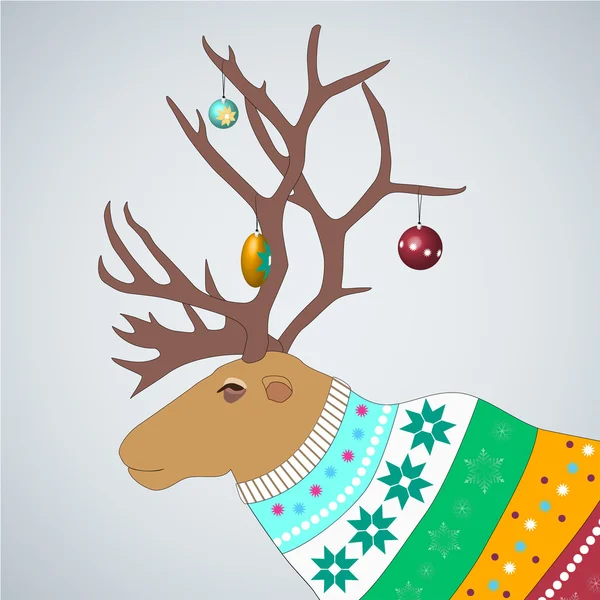 Editable vector illustration. caribou in colored striped sweater — Stock Vector
