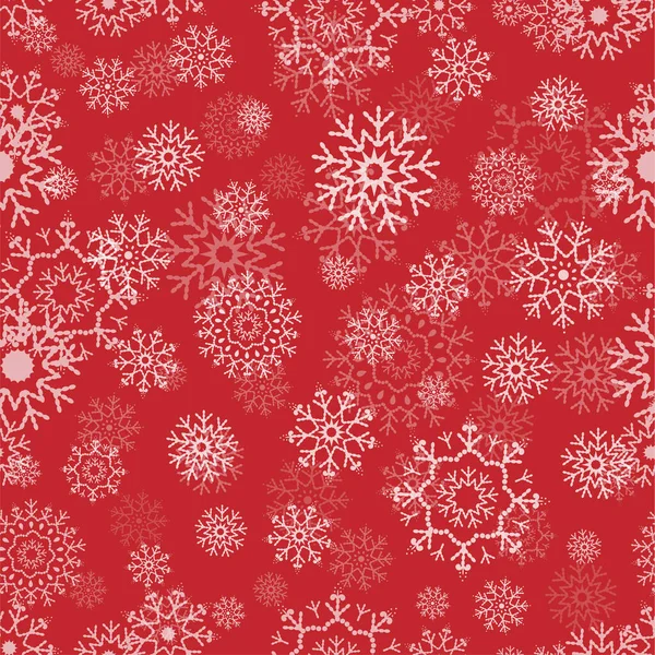 Fondo Rojo Navidad Sin Costuras Copos Nieve Grandes Pequeños Vector — Archivo Imágenes Vectoriales