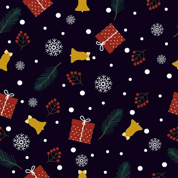 Kerstmis Naadloos Patroon Winter Seizoen Symbolen Textuur Traditionele Kerst Attributen — Stockvector