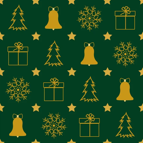 Fondo Verde Navideño Textura Temporada Invierno Símbolos Del Árbol Navidad — Vector de stock