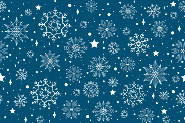 Diseño Sin Costuras Azul Tarjeta Navidad Con Copos Nieve Blanco — Archivo Imágenes Vectoriales
