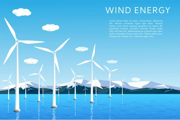Parques Eólicos Offshore Onshore Turbinas Eólicas Mar Oceano Energia Verde — Vetor de Stock