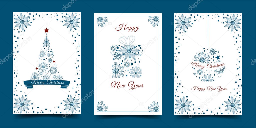 holiday cards. Merry Christmas and Happy New Year. Vector illustration