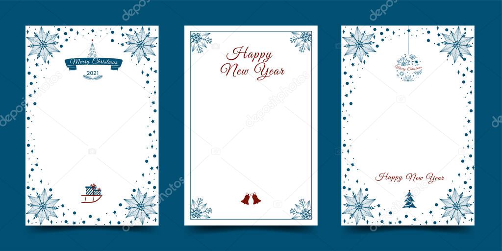 Set of Corporate and business holiday cards. Merry Christmas and Happy New Year. Podhldit for invitations, cards, posters, prints, mood boards. Vector illustration