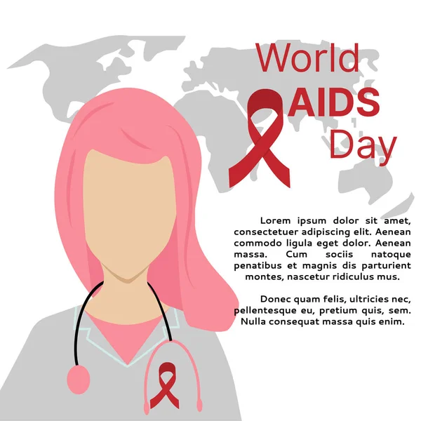 Dünya Aids Günü Kırmızı Kurdeleli Bir Doktor Vektör Illüstrasyonu — Stok Vektör
