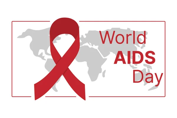 Světový Den Aids Červená Stuha Pozadí Mapy Světa Vektorová Ilustrace — Stockový vektor