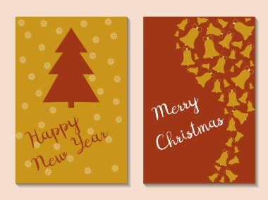 Yeni yıl kartpostal tasarımı, Noel özellikleri. Vektör