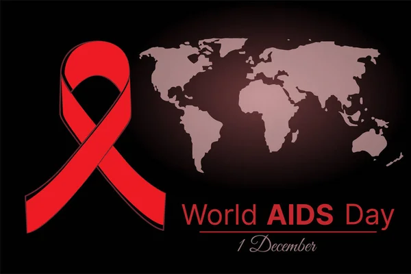 Návrh Banneru Prosince Světový Den Aids Červená Stuha Černém Pozadí — Stockový vektor