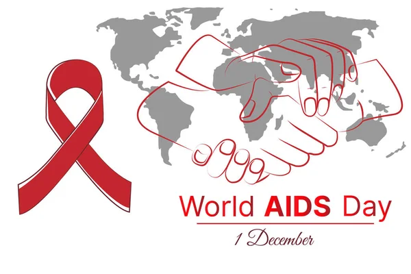 Světový Den Boje Proti Aids Propletené Ruce Červená Stuha Pozadí — Stockový vektor