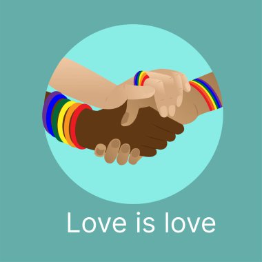LGBT insanları daire vektör tasarımında birbirlerinin ellerini tutarlar