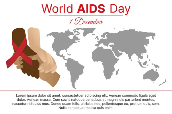 Světový Den Aids Držet Ruce Červenou Stuhou Design Pro Plakát — Stockový vektor