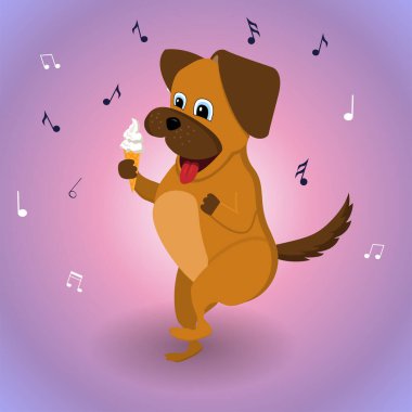 Köpek dondurmayla dans ediyor. Vektör illüstrasyonu