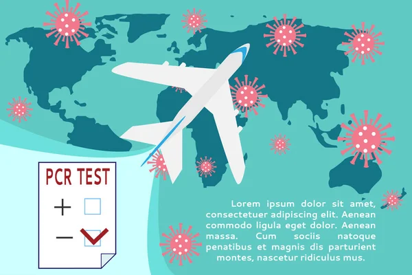 Prueba Pcr Para Vuelos Viajes Avión Por Todo Mundo Ilustración — Archivo Imágenes Vectoriales