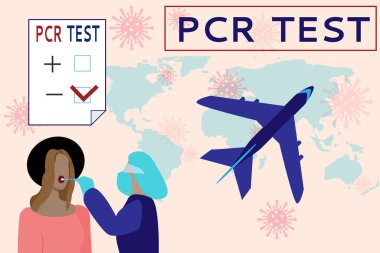Karonvirüs salgını bağlamında uçuşdan önce havaalanında zorunlu PCR testi için bir poster tasarladım. Vektör düz resimleme