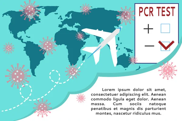 Dünya Çapında Uçuşlar Hava Yolculukları Için Zorunlu Pcr Testi Vektör — Stok Vektör