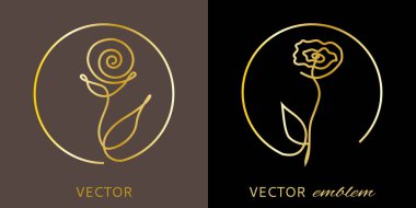 Rose bir çizgi siluet tasarımı. Basit asgari biçimdeki vektör logosu ve monogram tasarım ögesi.