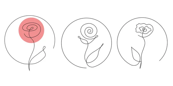 Conjunto Ilustraciones Elementos Rosa Línea Continua Única Logo Diseño Vectorial — Vector de stock