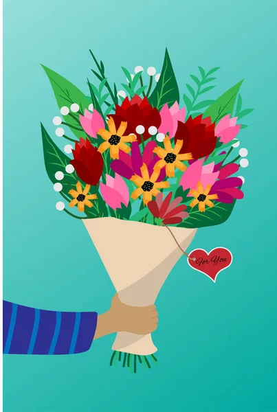 Buquê Flores Presente Para Tua Amada Mulher Ilustração Romântica Conceito — Vetor de Stock