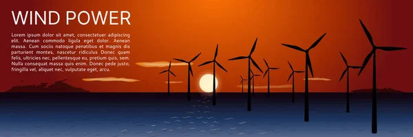 Banier Van Kracht Van Wind Het Water Bij Zonsondergang Zonsopgang — Stockvector