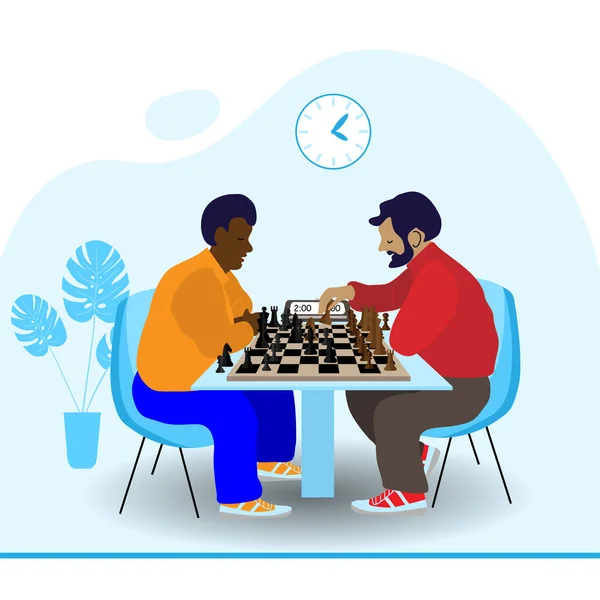 Das Konzept Eines Schachbrettspiels Die Männer Spielen Schach Vektor — Stockvektor
