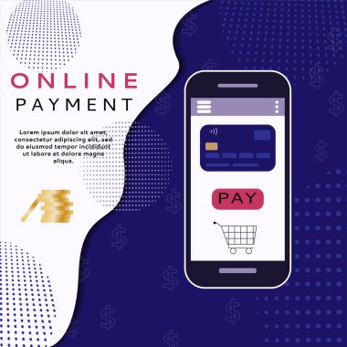 Mobil online ödeme konsepti. İş sitesi, sosyal ağlar, belgeler, sunumlar için uygun. Vektör illüstrasyonu