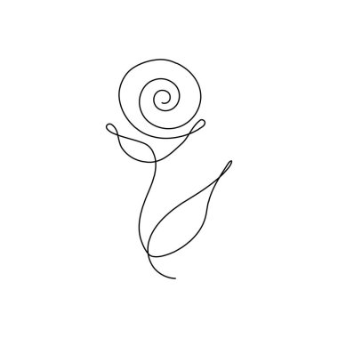 Gül çiçeği tasarımı, çiçek çizgisi sanat bir. Pankart, kitap tasarımı, web illüstrasyonu için Minimalist Contour Aralıksız doğrusal çizim.