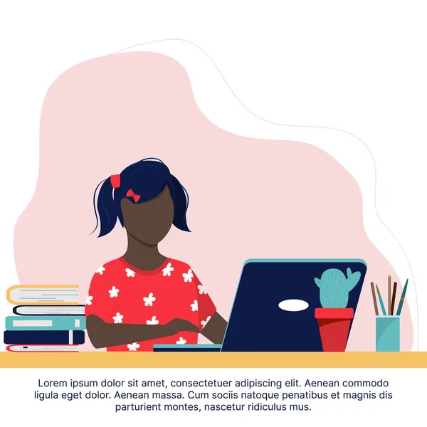 Learning Online Onderwijs Online Cursus Concept Thuisschool Zwarte Meisje Student — Stockvector