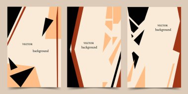 Geometrik elementlere sahip minimalist soyut çizimlerin vektör kümesi. Modern sanat posteri koleksiyonu. Metin için boşluk
