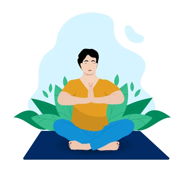 Concetto Yoga Meditazione Relax Relax Stile Vita Sano Donne Paffute — Vettoriale Stock