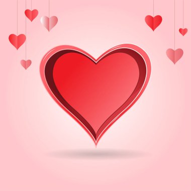 Pembe arka planda, en az gölgesi olan bir aşk kalbi şeklinde boş bir kırmızı kutunun vektör çizimi. Tatil, Sevgililer Günü, Kadınlar Günü, Anneler Günü, Doğum Günü