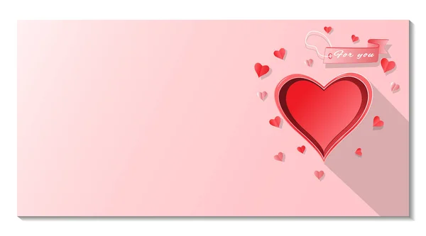 Amore Cuore Vuoto Scatola Rossa Banner Design Sfondo Rosa Con — Vettoriale Stock