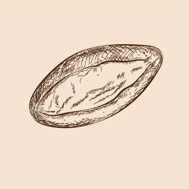 El çizimi bir baget çizimi, beyaz arka planda izole edilmiş bir somun ekmek. Üst Manzara. Fırın ürünleri ve paketleme, reklam, sosyal ağlar için vektör illüstrasyonu.