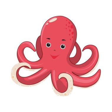 Ahtapot suyun altında yüzen bir deniz hayvanıdır. Çizgi film vektör çizimi beyaz arkaplanda izole edildi. 